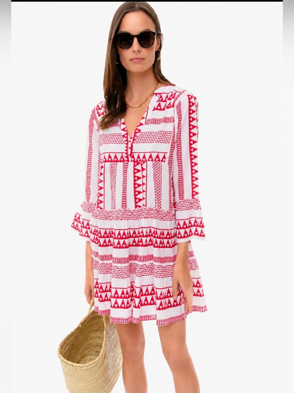 Pomander Place Tuckernuck Red Salma Dress Block Print Cotton Mini Medium M